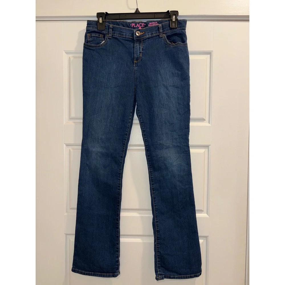 The Childrens Place Girls Bootcut Jeans Dark Wash Blue Denim Size 16 Adjustable